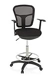 hjh OFFICE 760008 Arbeitsstuhl TOP Work 108 Netzstoff Schwarz ergonomischer Counterstuhl mit Ring-Fußstütze