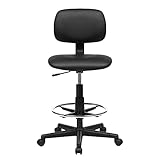 SONGMICS Arbeitsstuhl, Bürostuhl ohne armlehnen, ergonomischer Drehstuhl, verstellbare Fußstütze, 360° Drehstuhl, bis 120 kg belastbar, schwarz OBN027B01