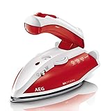 AEG DBT 800 Reise-Dampfbügeleisen / variabler, kontinuierlicher Dampf / ergonomischer Klappgriff / Reisebeutel / Edelstahl Bügelsohle / Dampfstoß 45g/Stoß / 60 ml Wassertank / 1,9 m Kabel / rot, weiß