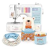 Brother FS40 Computer Nähmaschine perfekt für Fortgeschrittene und Nähanfänger mit kullaloo Nähkurs Material Set umfangreichem Zubehör Sticker zum Verzieren der Maschine kindersicher mit Fingerschutz