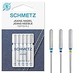 SCHMETZ Nähmaschinennadeln | 5 Jeans-Nadeln | 130/705 H-J | Nadeldicken: 2x 90/14, 2x 100/16 und 1x 110/18 | auf allen gängigen Haushaltsnähmaschinen einsetzbar | geeignet für das Verarbeiten von Jeans und ähnlichen Stoffen