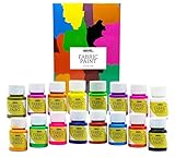 Nazca Colors Permanente und Waschfest Textilfarbe – Set 16 Farben x 30 ml – Acryl Stoffmalfarben ideal zum Bemalen von Kleidung, T-Shirts, Jeans, Textil Schuhe, Textilzubehör - Hervorragende Abdeckung