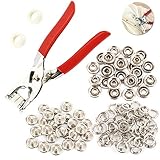 Enjoygoeu Druckknopf Set Jersey mit Zange Druckknöpfe Metall Nähfrei Buttons Hohle Feste Knöpfe 100 teilig Werkzeug für DIY Basteln Kleidung