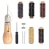 Leder Werkzeuge Set, Hand Ledernadeln + 5 Rollen Leder Wachsfaden (50 m), DIY Handwerk Ledernähset Nähzubehör, Mit Schraubendreher, Spule, Greifer, Kegelnadel, für Lederhandwerk DIY Sewing Craft